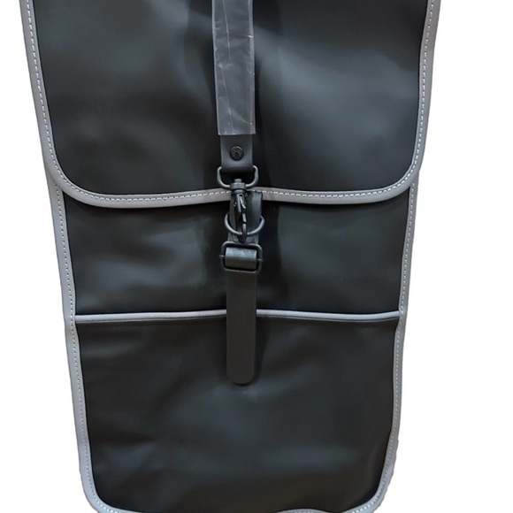 RAINS Sleek Black Reflective Backpack with‎ Gray Accents